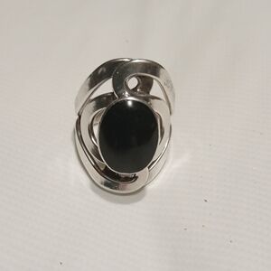 Elegant Vintage 925 Sterling Silver and Onyx Women's Ring, Size 7